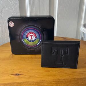 Texas Rangers Dark Brown Wallet and Tin Set NWOT